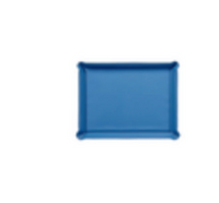 A rectangular blue leather Graphic Image Leather Ottoman Tray with raised edges.