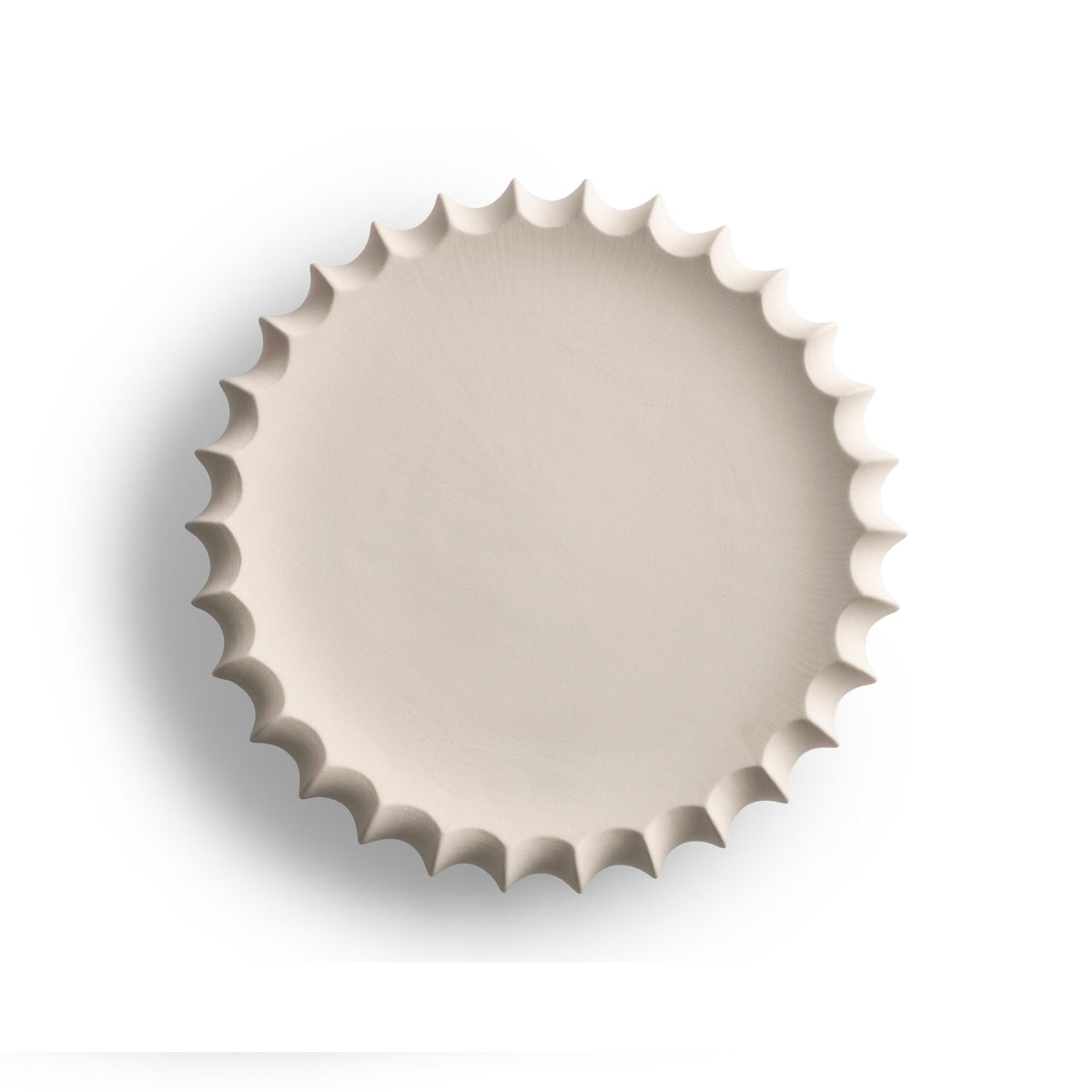 The Phoebe Bowl 15″ by FlowDecor Inc. is a round, off-white ceramic piece with a wavy edge—ideal as a decorative display or stylish catch-all, shown from above on a plain white background.