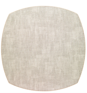 The Allure Elliptic Square Placemat Set of 4 by Bodrum features light beige, subtly textured placemats with beaded edges, rounded corners, and an elegant, slightly irregular rectangular shape, shown from above on a white background.