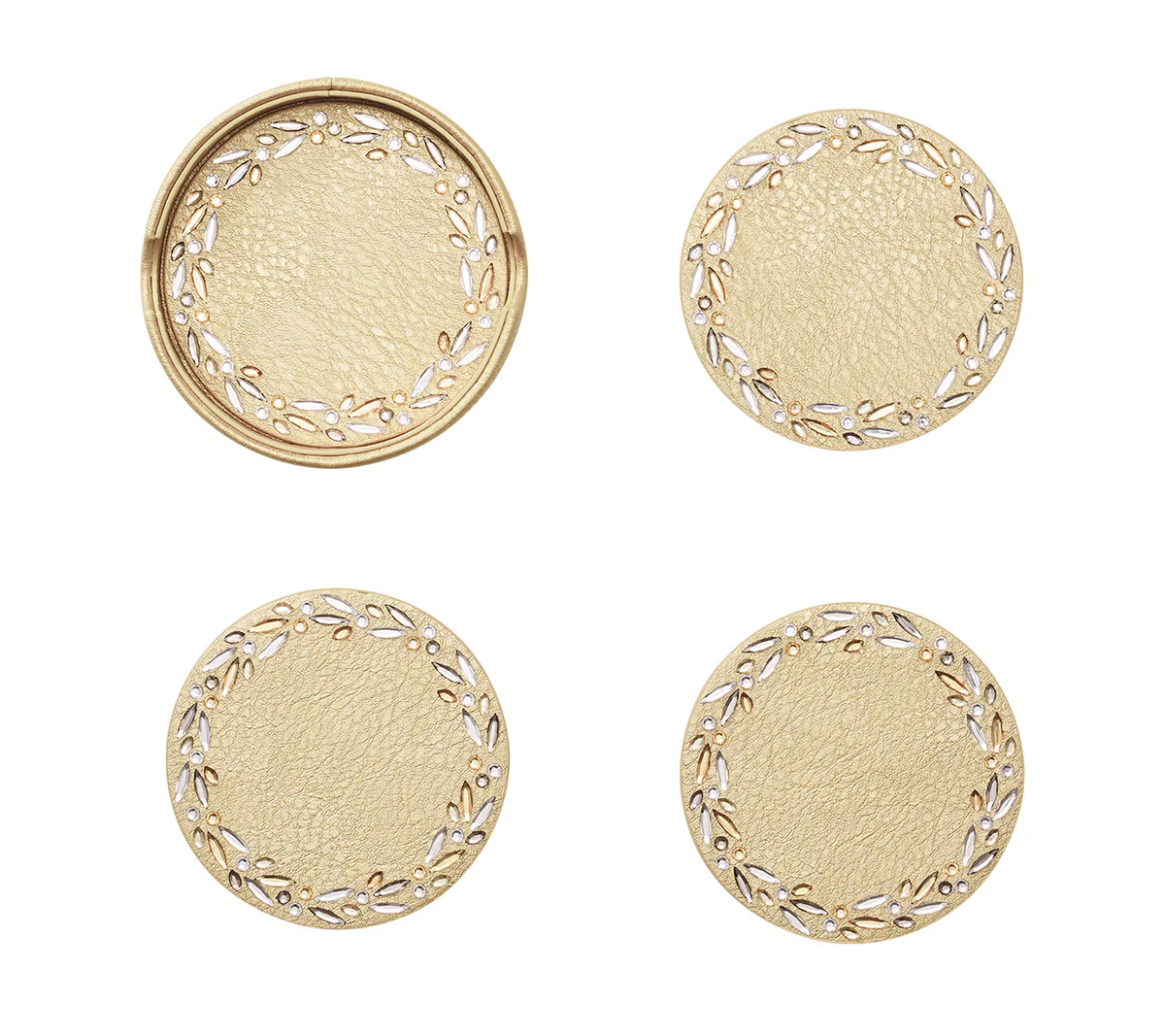 Bejeweled Coasters & Holder, Gold & Crystal Set of 4