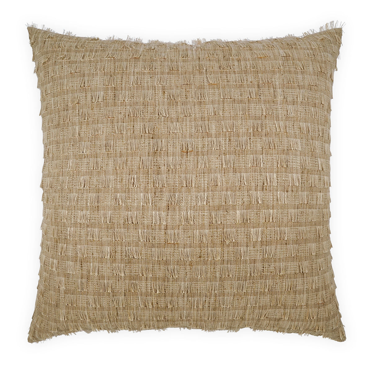 Textured beige pillow on a white background