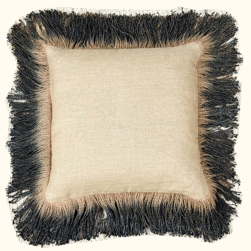 Jute Hand Dyed Fringe Pillow Carbon