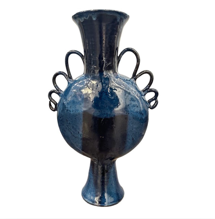 Triple Handle Moon Vase - Spotted Blue - XLarge 21"