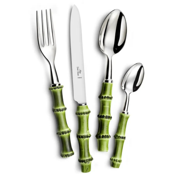 Bamboo Flatware 5 Piece Setting Green Wood - Stainless Steel