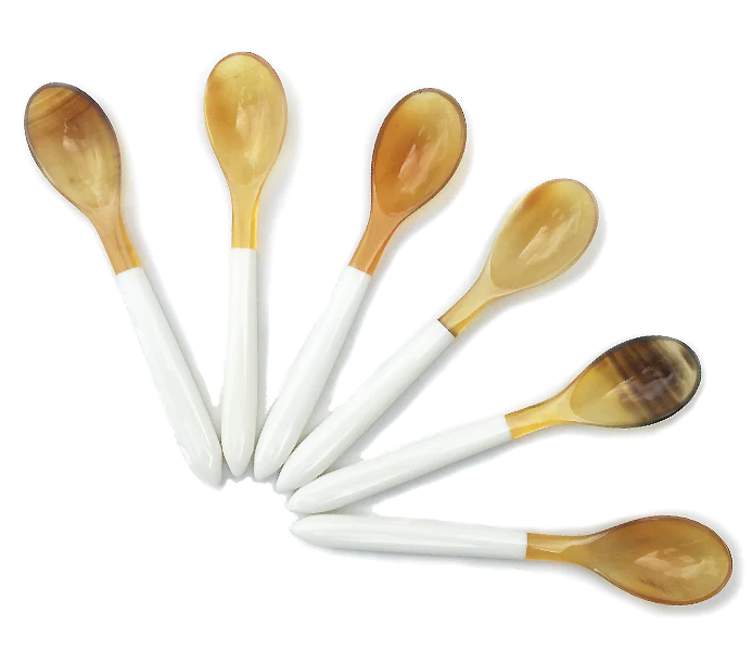 Mini White & Horn Spoons Set of 6