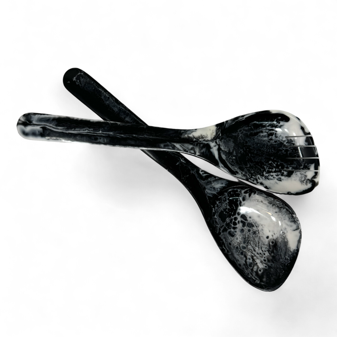 Radiant Resin Salad Servers Set of 2 - Black & White.