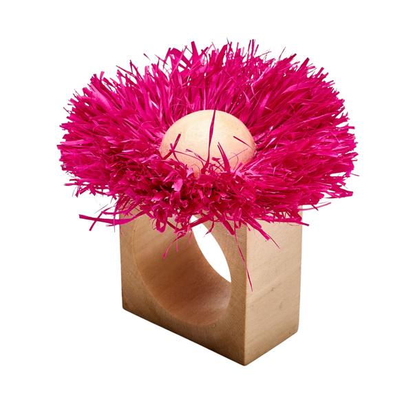 Raffia Flower Napkin Ring Set of 4 - Pink.