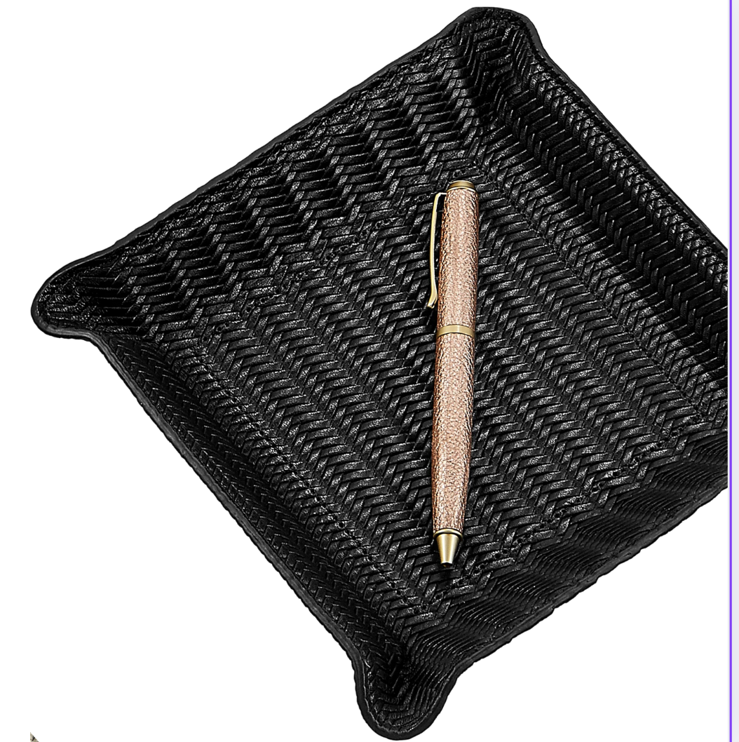 Leather Valet Tray - Black Woven