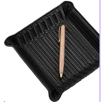 Leather Valet Tray - Black Woven