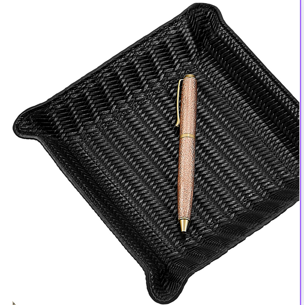 Leather Valet Tray - Black Woven
