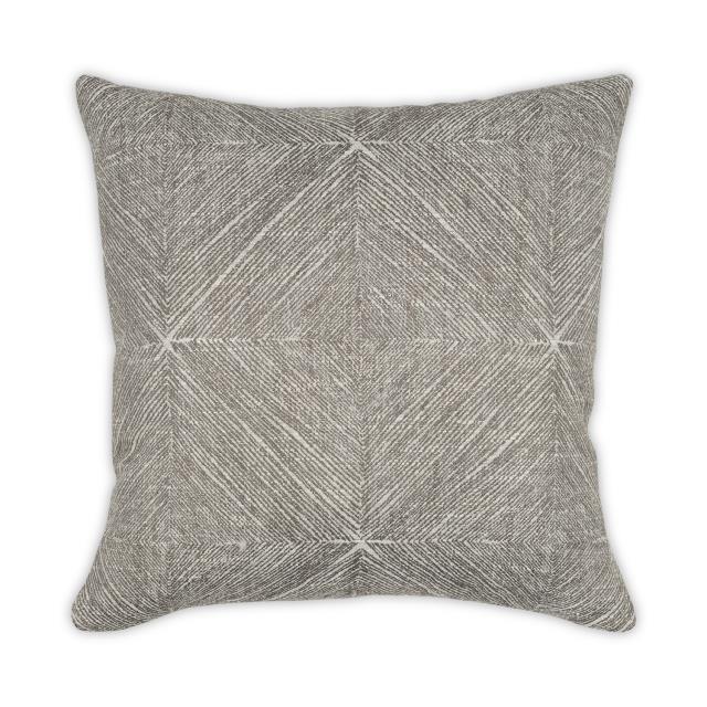 The Hartwood Pillow by Moss Studio in Nickel (22 x 22) features a square, gray design with textured fabric showcasing a geometric chevron-style pattern that forms four triangles meeting at the center to create an X-shaped motif. Its neatly finished edges make it the perfect accent for neutral decor.