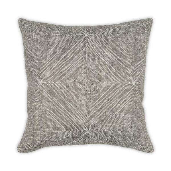 The Hartwood Pillow by Moss Studio in Nickel (22 x 22) features a square, gray design with textured fabric showcasing a geometric chevron-style pattern that forms four triangles meeting at the center to create an X-shaped motif. Its neatly finished edges make it the perfect accent for neutral decor.