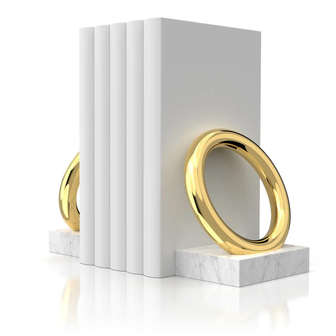 Ring Bookends Set of 2 - Marble & Gold