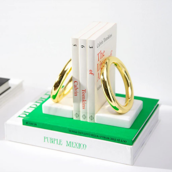 Ring Bookends Set of 2 - Marble & Gold