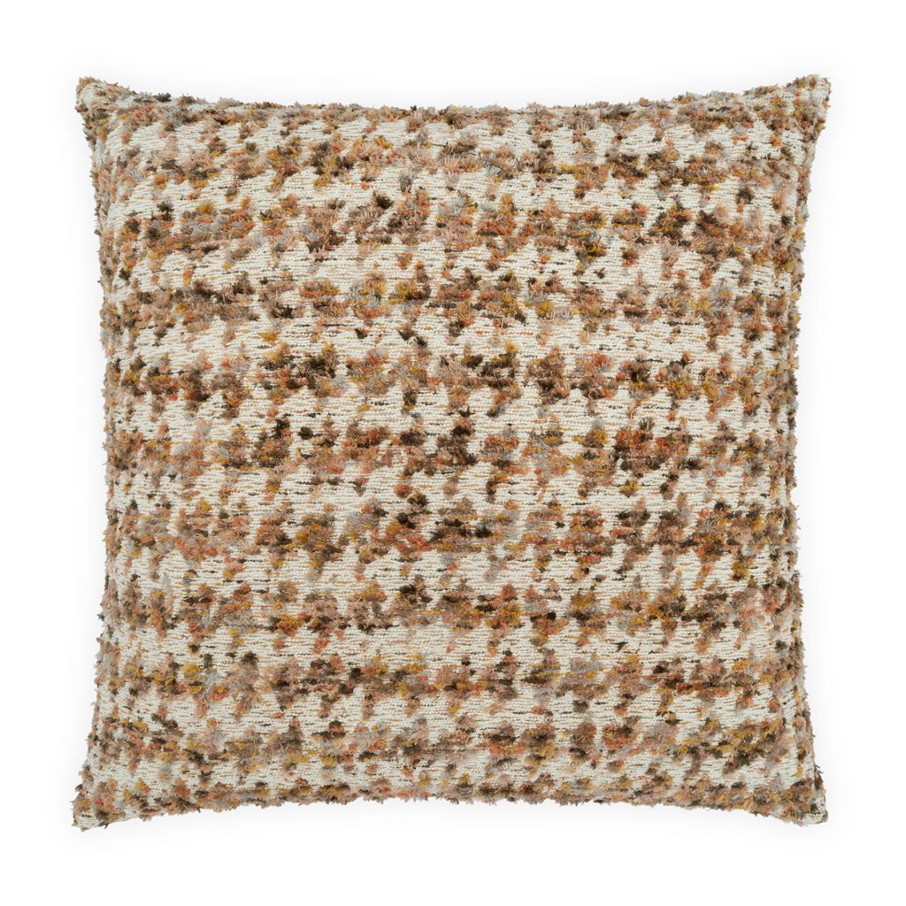 Add a touch of luxury to your modern interior with the Jaden Pillow Desert by D.V. KAP / Canaan Company. Featuring a textured, multicolored pattern in shades of brown, beige, orange, and yellow, this square decorative pillow stands out beautifully against a white background and elevates any living space with visual interest.