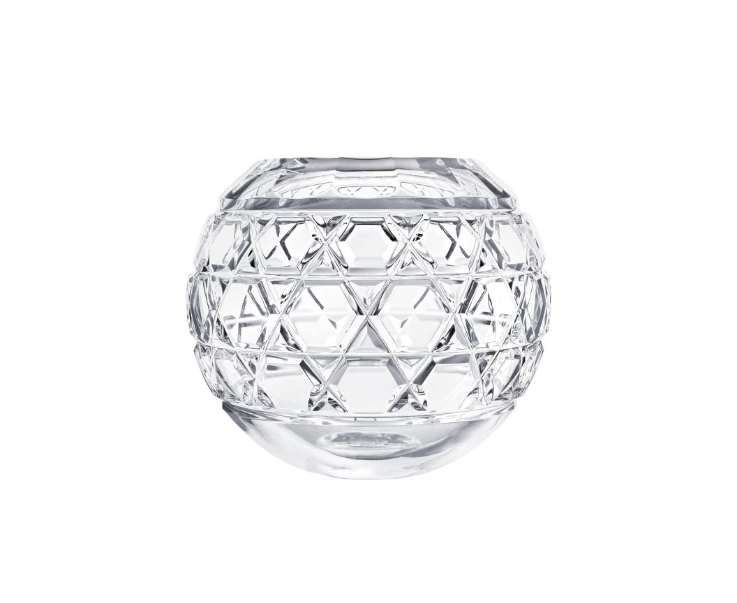 Clear Royal Vase - Saint-Louis/Hermes spherical vase featuring a geometric, diamond-cut pattern.