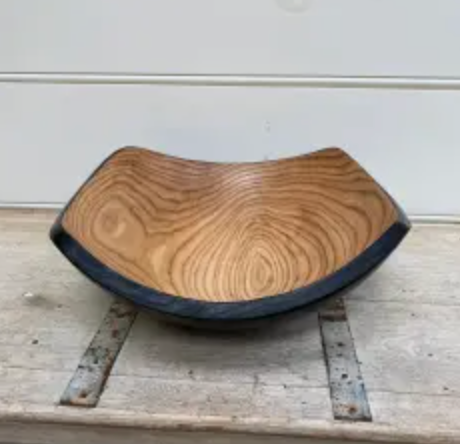 Two Toned Square Oak Wood Bowl