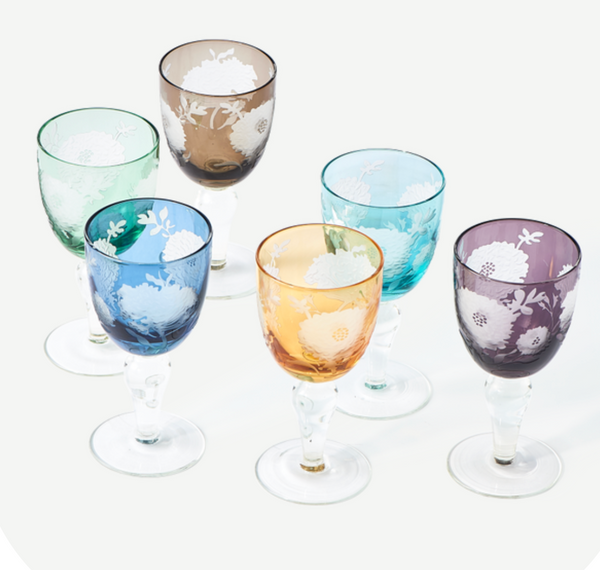 Peony Wine Glass Set of  Set of 6 - Multi