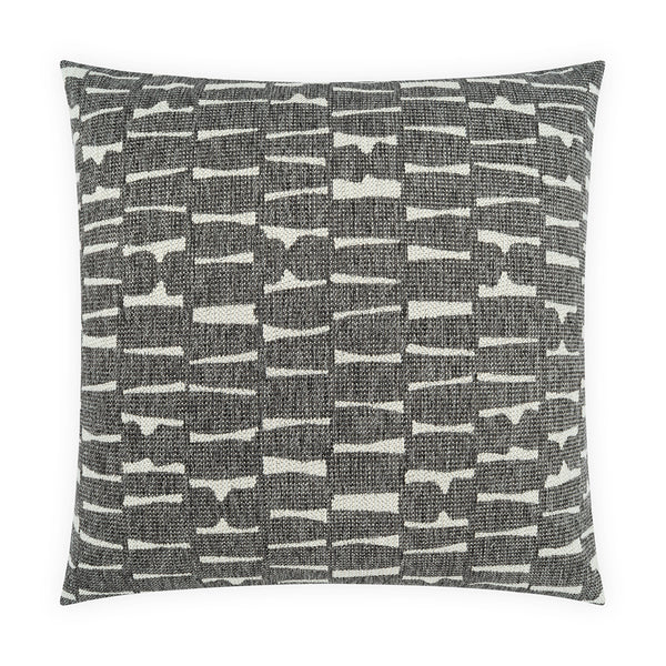 The D.V. KAP / Canaan Company Outdoor Pillow Latrobe Domino 22 x 22 features a black and white woven cover with an abstract geometric pattern, adding modern style to both outdoor spaces and chic indoor decor.