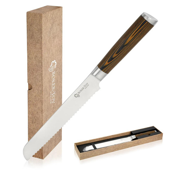 Serrated Blade Bread Knife - Dark Wood Handle.