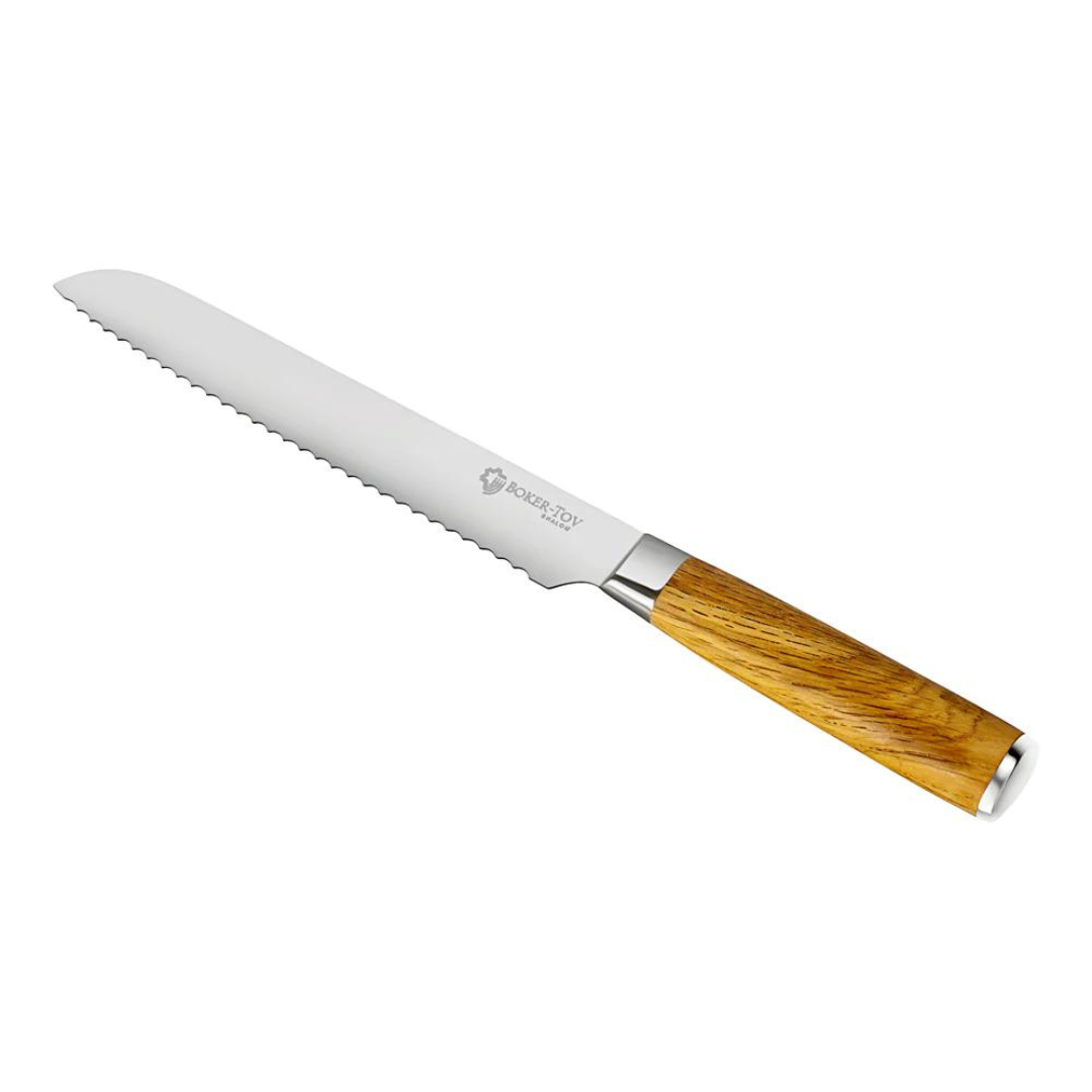 Serrated Blade Bread Knife - Oak Wood Handle.