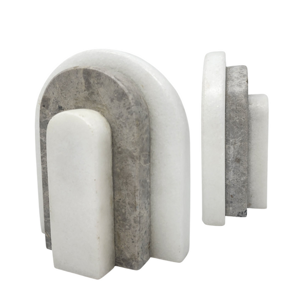 Shadow Arch Bookends - White, Grey & White.