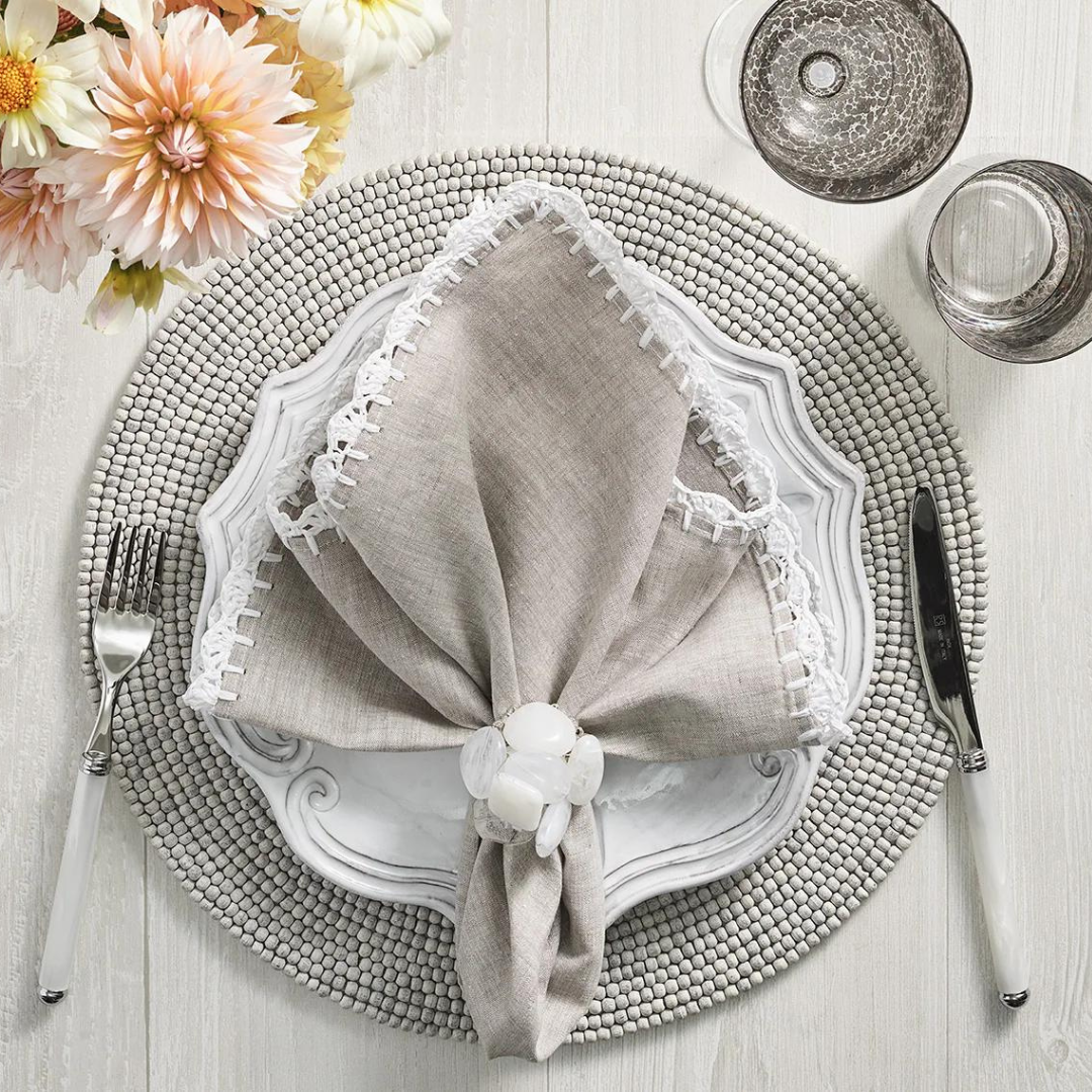 Shell Edge Napkins Set of 4 - Gray & White.