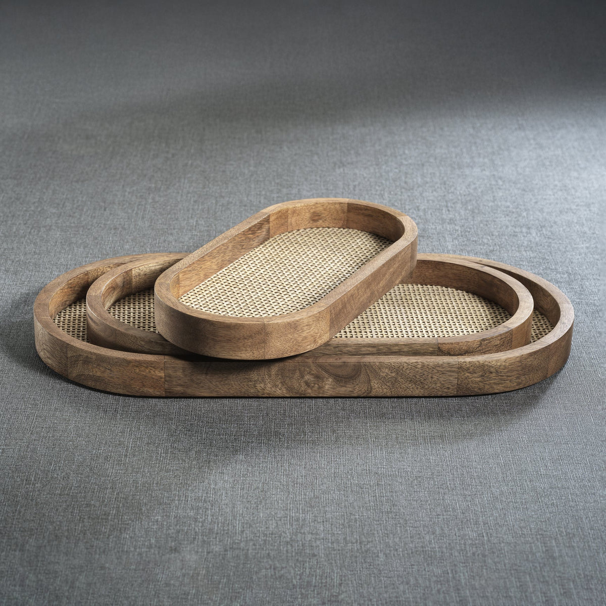 Rattan Inlay Oval Tray -