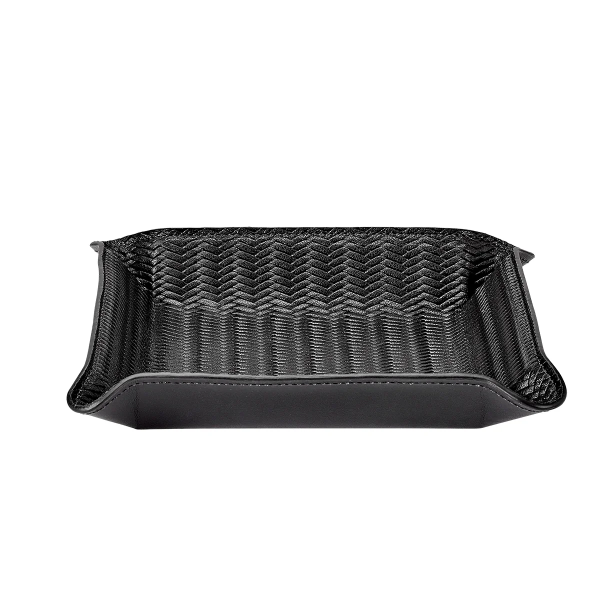 Leather Valet Tray - Black Woven
