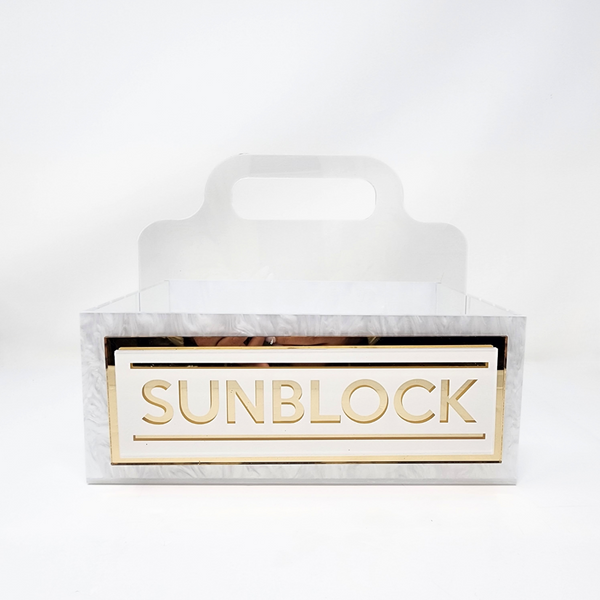 Porter Acrylic Sunblock Caddy - White & Gold.