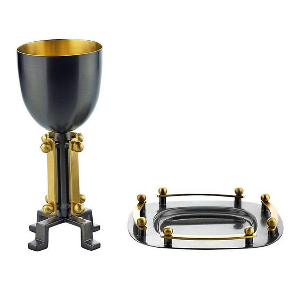 Suspension Kiddush Cup - Black with Gold.
