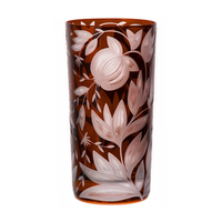 Amber Verdure Highball Jewel Colors glass etched with a pomegranate and botanical leaf pattern.
