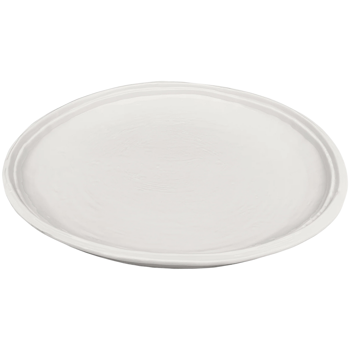 The Relish Double Line Melamine Dinnerware White plate features a simple white design with a slightly raised rim, ideal for outdoor entertaining, shown from above on a white background.