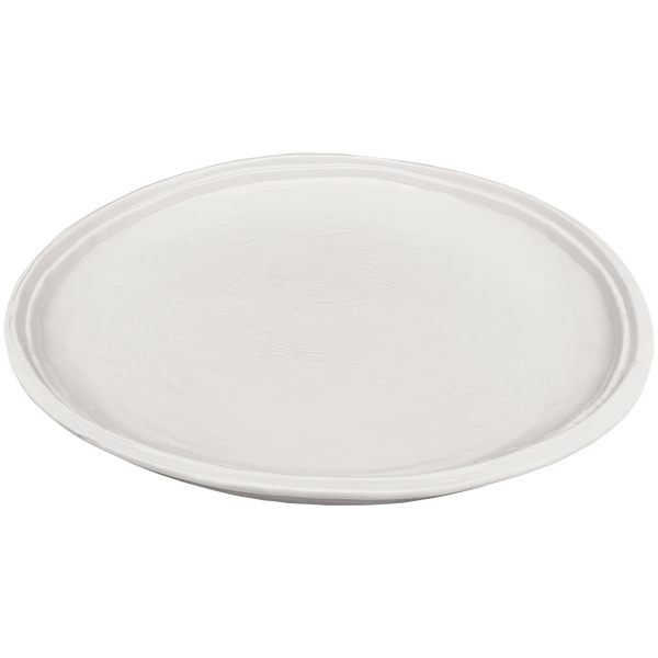 The Relish Double Line Melamine Dinnerware White plate features a simple white design with a slightly raised rim, ideal for outdoor entertaining, shown from above on a white background.