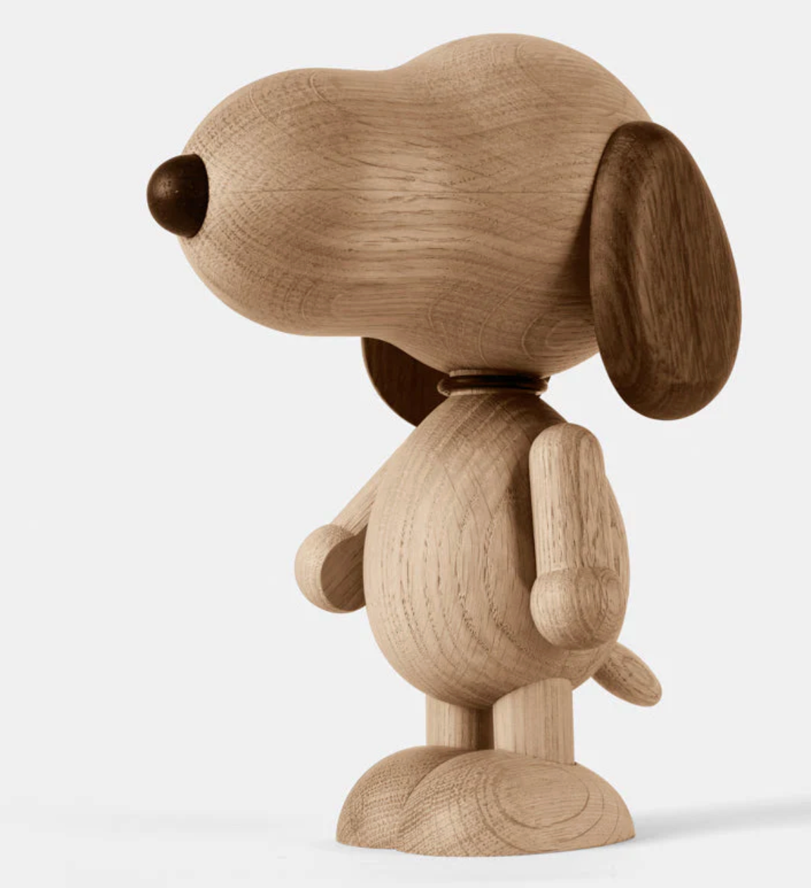 The Snoopy Statue - Smoked Oak - Large by Boyhood - Ameico is a wooden dog figurine with large ears and simple features, crafted from smooth light and dark oak, shown upright against a plain white background.