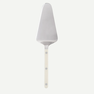 The Sabre Bistrot Solid Tart Server features a triangular stainless steel blade and a white handle, inspired by classic Bistrot cutlery, shown against a plain white background.