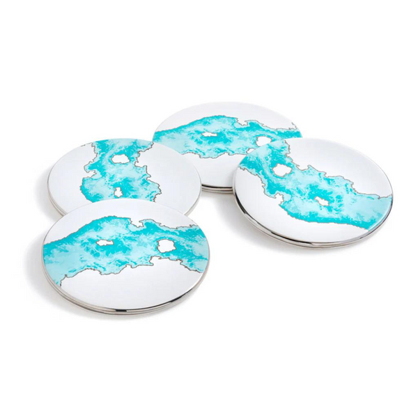 Talianna Ocean Coasters Set of 4 - Aqua & Silver.