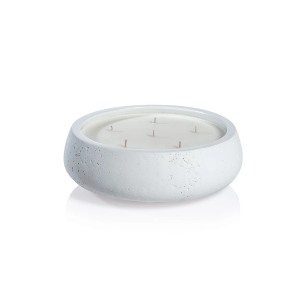 The Zodax Ashen Candle 6 Wick - White features six wicks in a textured, matte white bowl and is shown on a white background.
