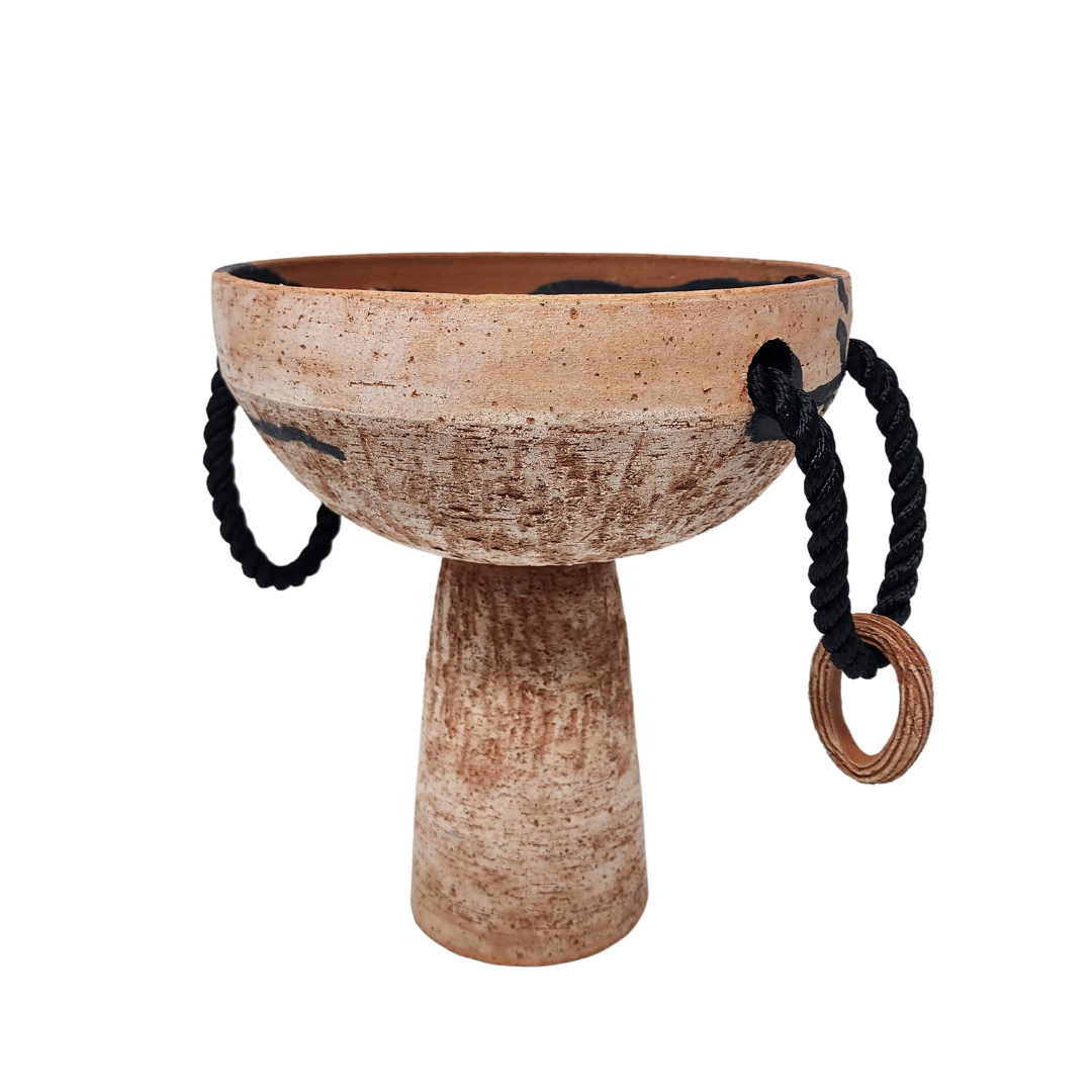 Terracotta Footed Bowl with Rope Handles.