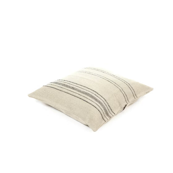 The Libeco Home Moroccan Stripe Pillow features a beige square design with simple black horizontal stripes—ideal as a linen wool pillow sham to enhance your decor.