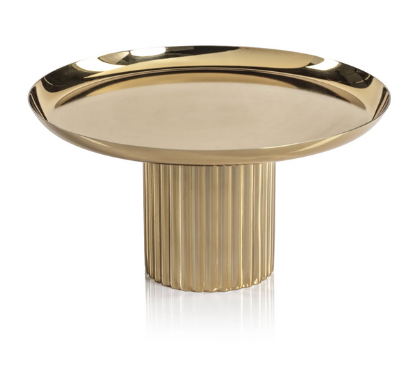 Polished Cake Stand - Gold featuring a flat, circular top and a fluted cylindrical base.