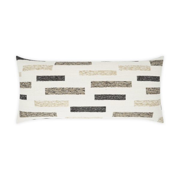 The D.V. KAP / Canaan Company Outdoor Pillow Blockweave Natural features a white background with textured rectangles in black, beige, and taupe—an ideal weather-resistant accent for your patio or garden.