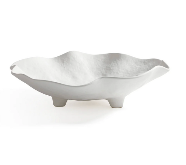 The Alto Ceramic Footed Bowl by Zodax features a white, wavy design with an organic shape and textured interior—ideal as an elevated serving bowl or striking centerpiece.