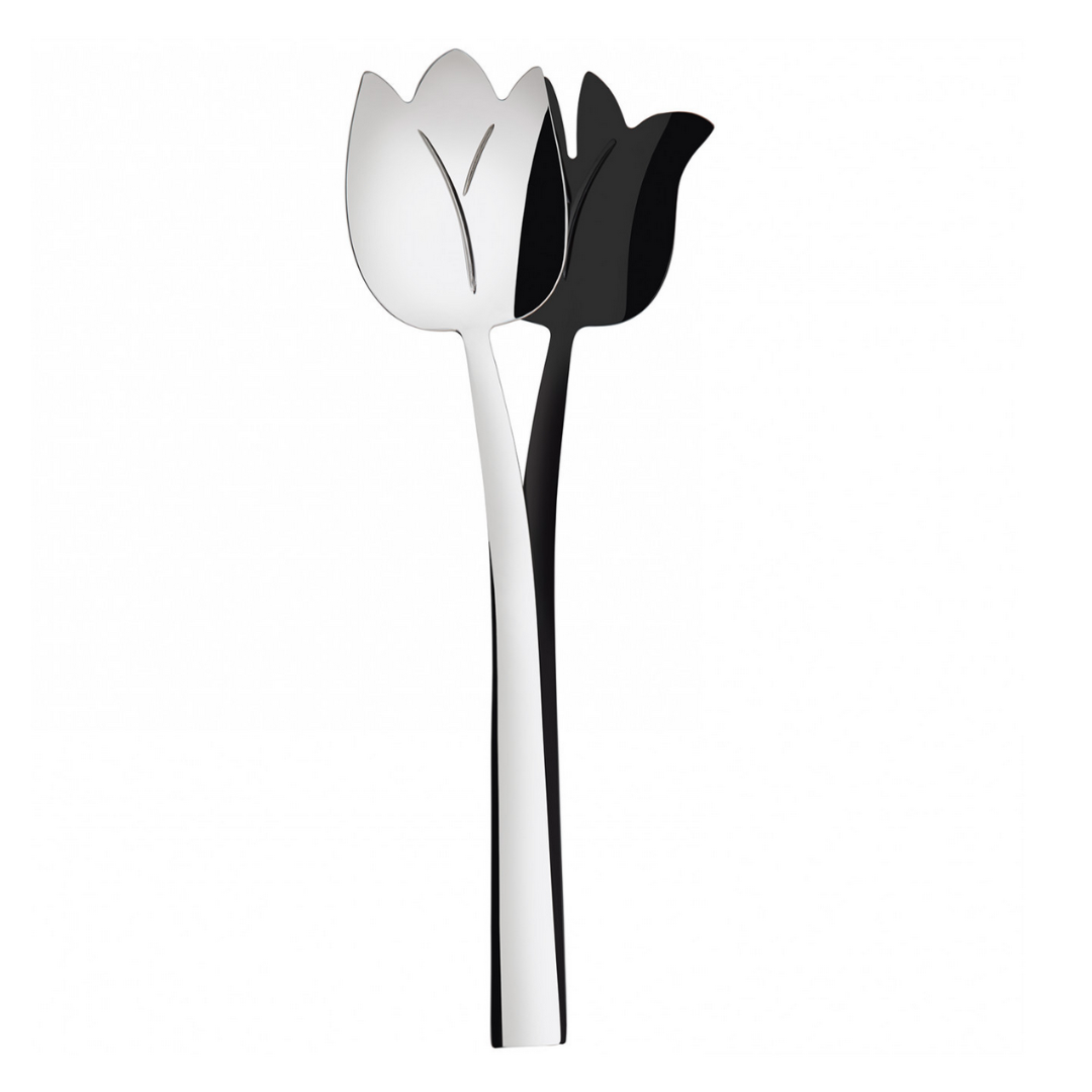 Tulipano 2 Piece Salad Serving Set - Silver & Black.