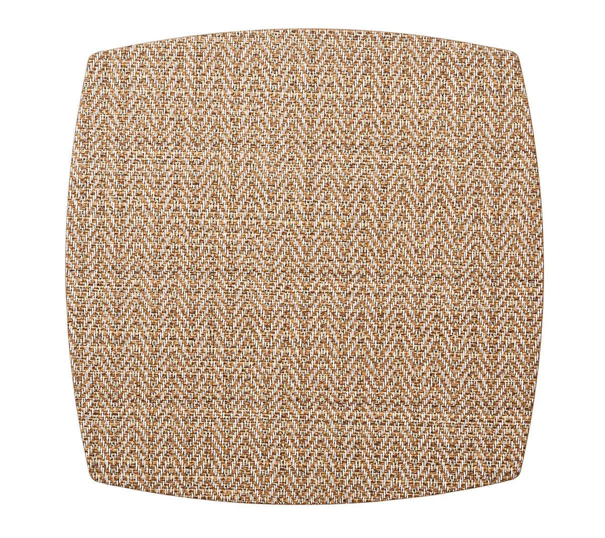 Square Twill Placemat Set of 4 - Brown & White with rounded corners featuring a brown and white herringbone pattern for a modern table setting.