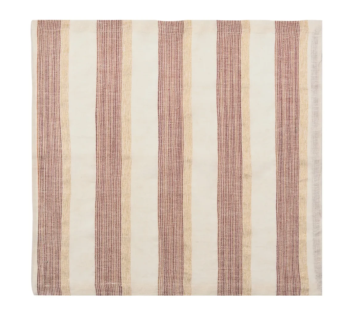 A set of four rectangular napkins by Kim Seybert, featuring vertical stripes in alternating beige and reddish-brown tones on a white background, with the pattern repeating evenly across each napkin.