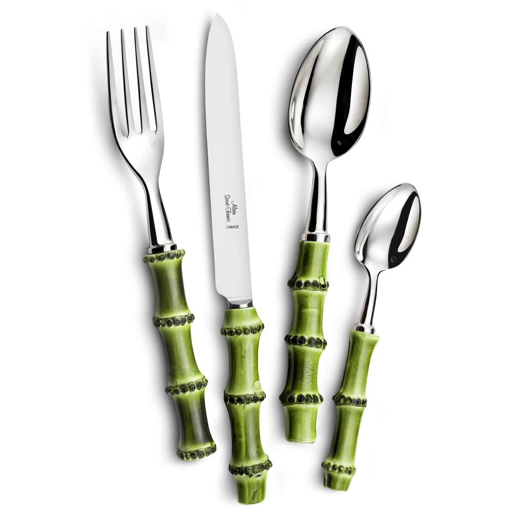 Bamboo Flatware 5 Piece Setting Green Wood - Stainless Steel