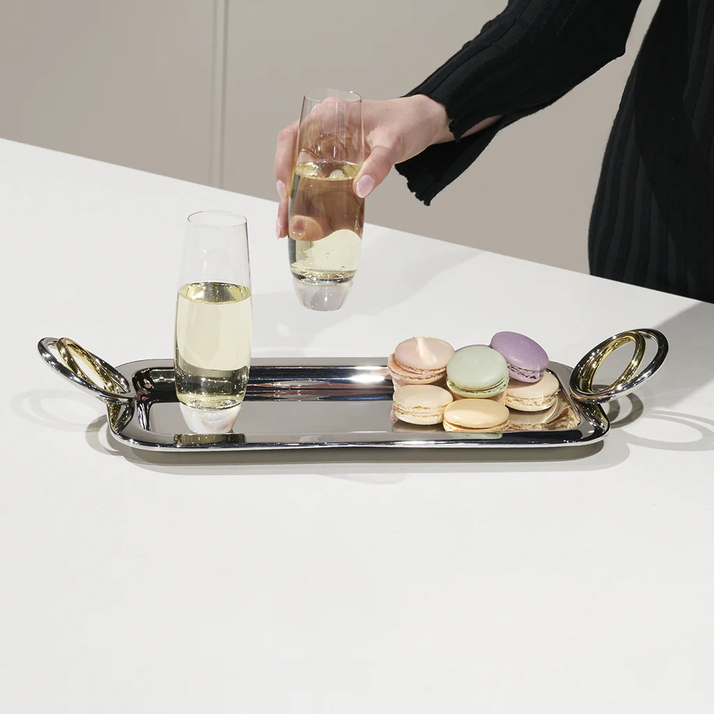Ring Rectangle Serving Tray Silver -