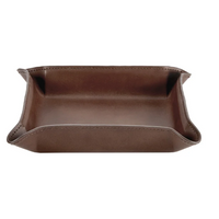 The Graphic Image Leather Valet Tray Medium is a brown, rectangular leather tray with stitched edges and flared corners, ideal as a men's organizer or nightstand tray, shown against a white background.