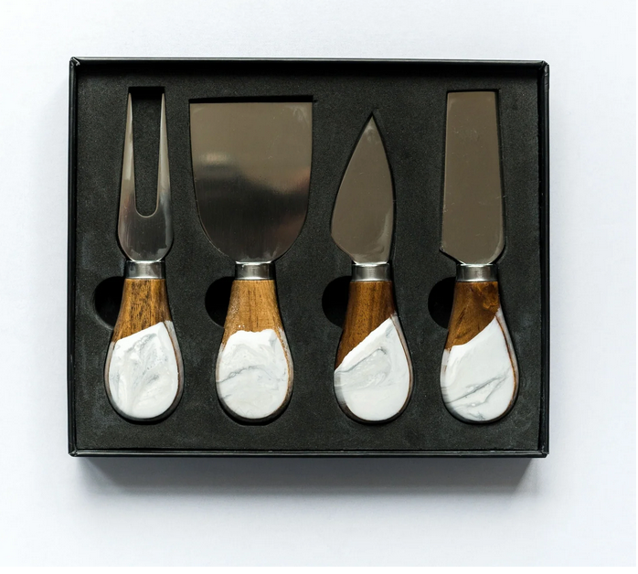 Painted Cheese Knives s/4 - White Marble